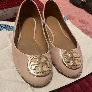 Pink gold Benton Tory Burch flats comes with the dust bag and box Patent leather